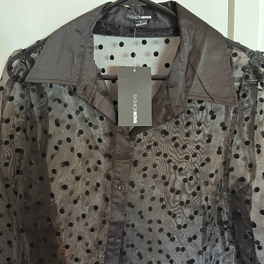 NWT Chiffon Polka Dot Button Up Blouse